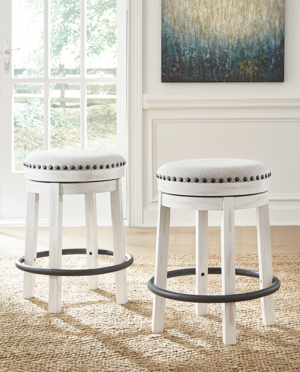 Best Deals Furniture - Ashley Furniture - Valebeck Counter Height Stool - UPH Swivel Stool (1/CN) / White/Black - D546-324