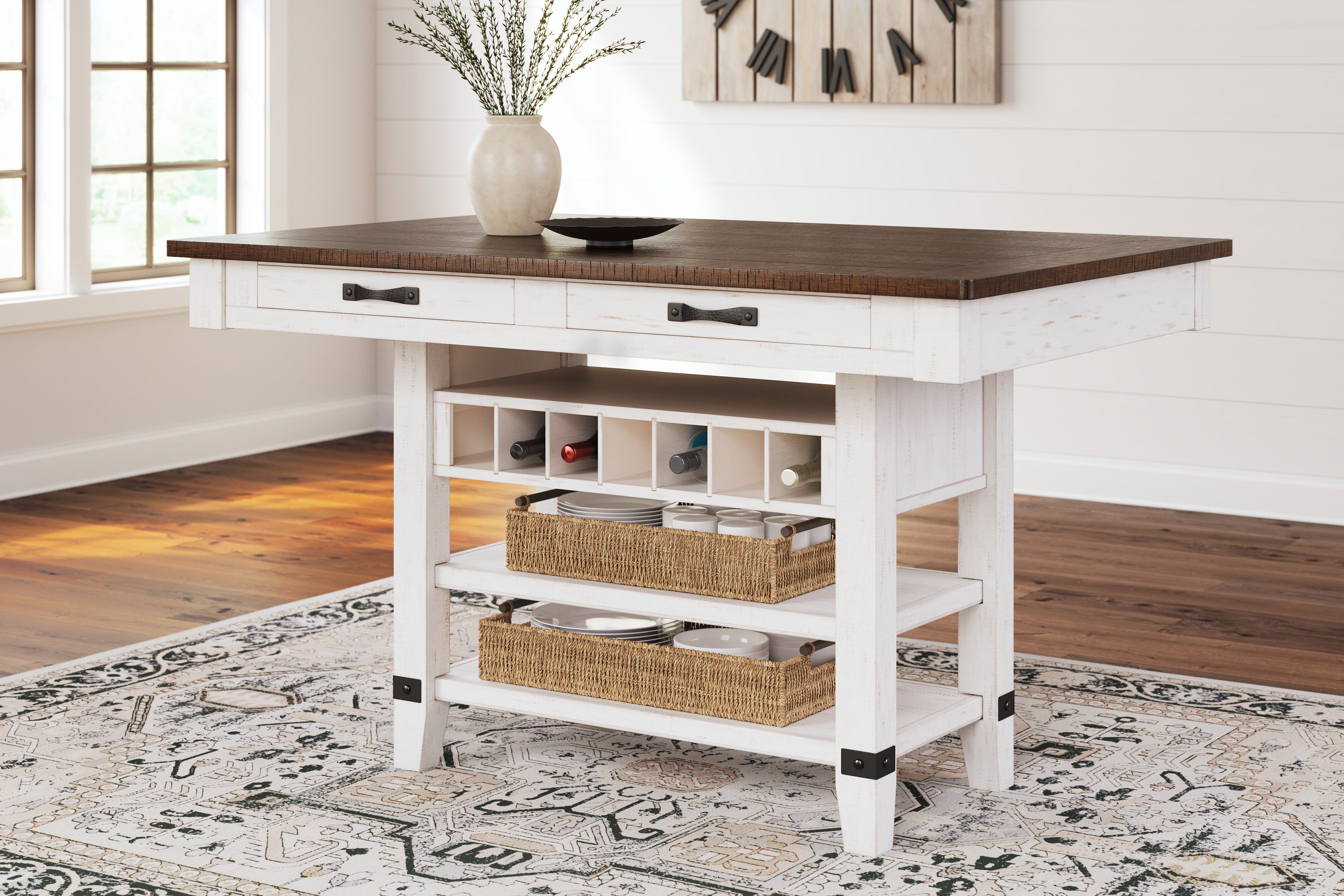 Valebeck Counter Height Dining Table and 6 Barstools
