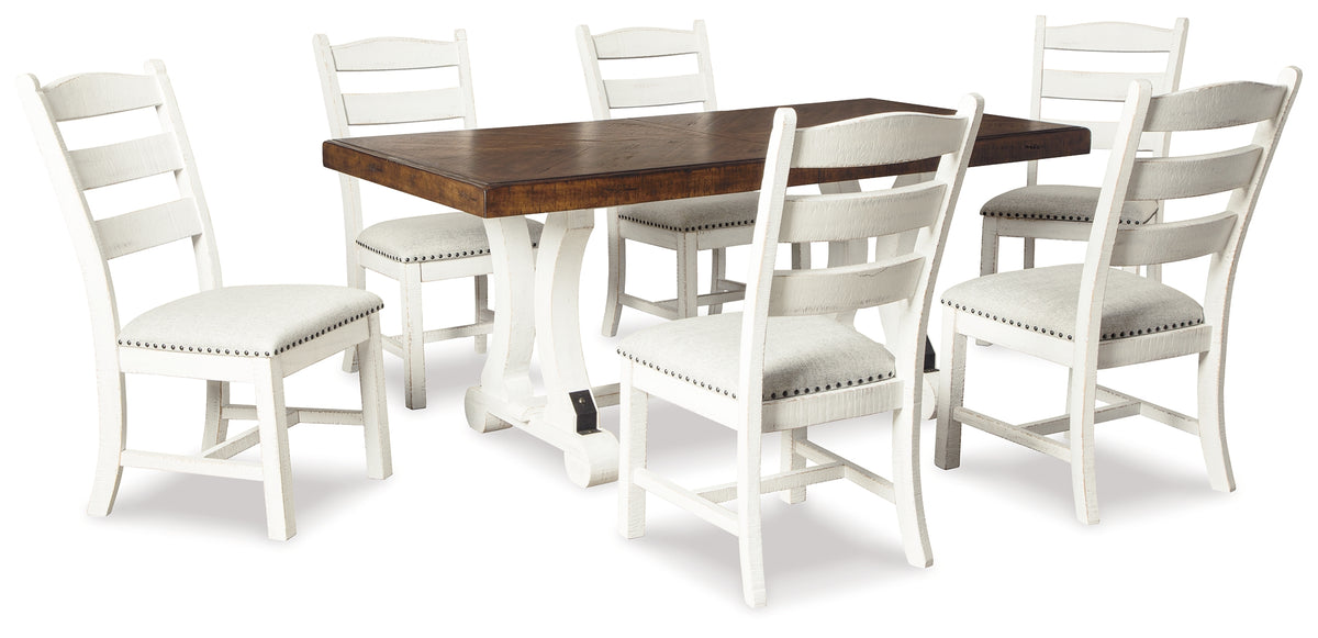 Best Deals Furniture - Ashley Furniture - Valebeck Dining Table and 6 Chairs - Dining Table and 6 Chairs / Beige/White - D546D6
