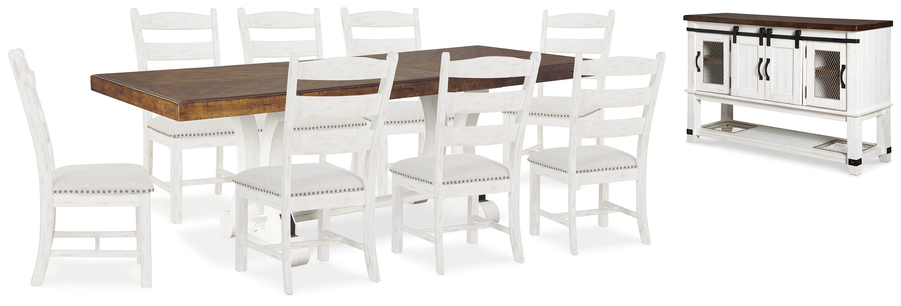 Best Deals Furniture - Ashley Furniture - Valebeck Dining Table and 8 Chairs with Server - Dining Table and 8 Chairs with Server / Beige/White - D546D12