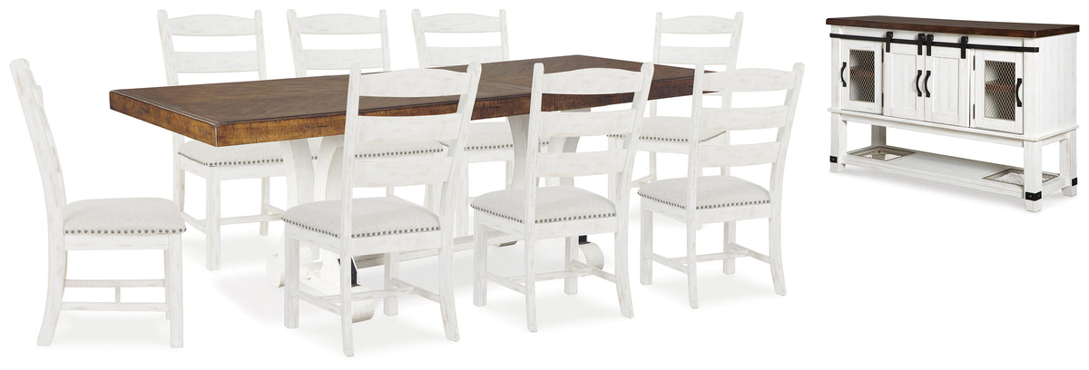 Best Deals Furniture - Ashley Furniture - Valebeck Dining Table and 8 Chairs with Server - Dining Table and 8 Chairs with Server / Beige/White - D546D12