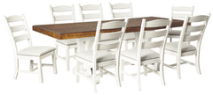 Best Deals Furniture - Ashley Furniture - Valebeck Dining Table and 8 Chairs - Dining Table and 8 Chairs / Beige/White - D546D7