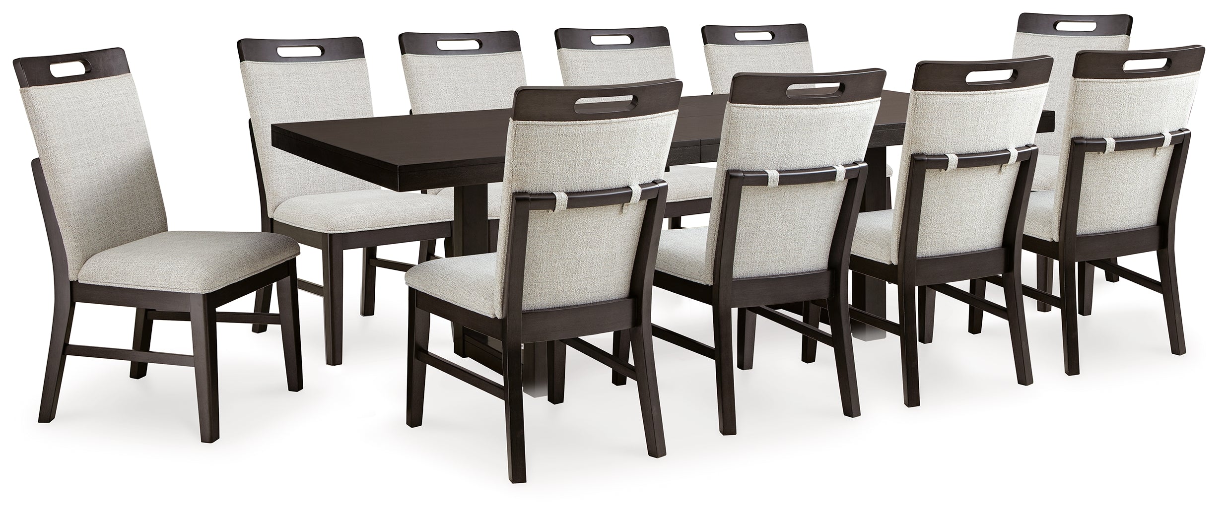 Best Deals Furniture - Ashley Furniture - Neymorton Dining Table and 10 Chairs - Dining Table and 10 Chairs / Dark Grayish Brown - D618D4