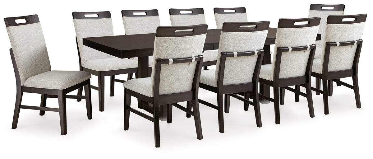 Best Deals Furniture - Ashley Furniture - Neymorton Dining Table and 10 Chairs - Dining Table and 10 Chairs / Dark Grayish Brown - D618D4