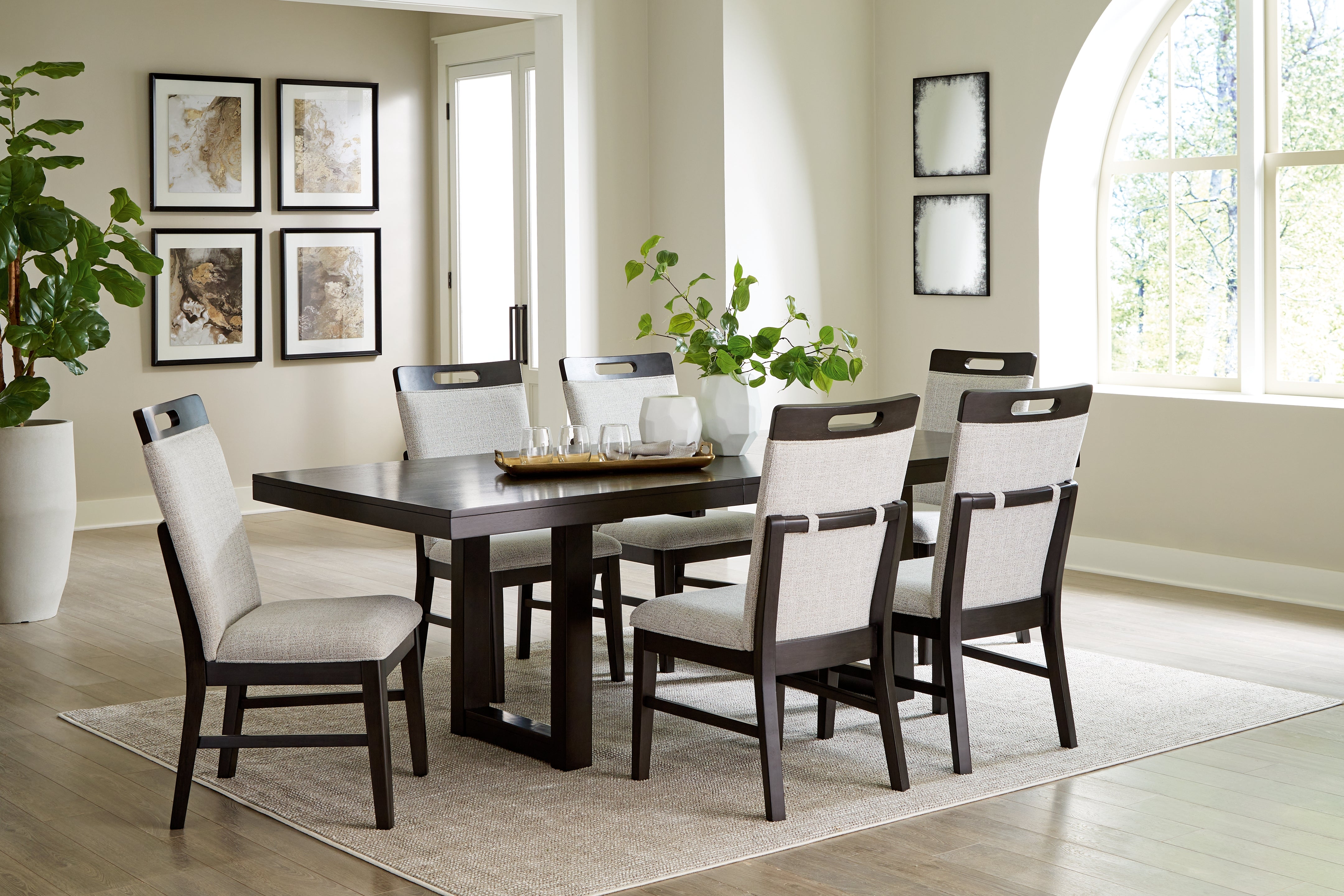 Best Deals Furniture - Ashley Furniture - Neymorton Dining Table and 6 Chairs - Dining Table and 6 Chairs / Dark Grayish Brown - D618D2