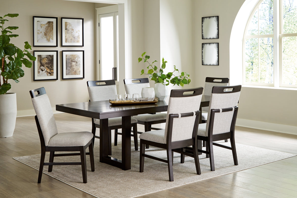 Best Deals Furniture - Ashley Furniture - Neymorton Dining Table and 6 Chairs - Dining Table and 6 Chairs / Dark Grayish Brown - D618D2
