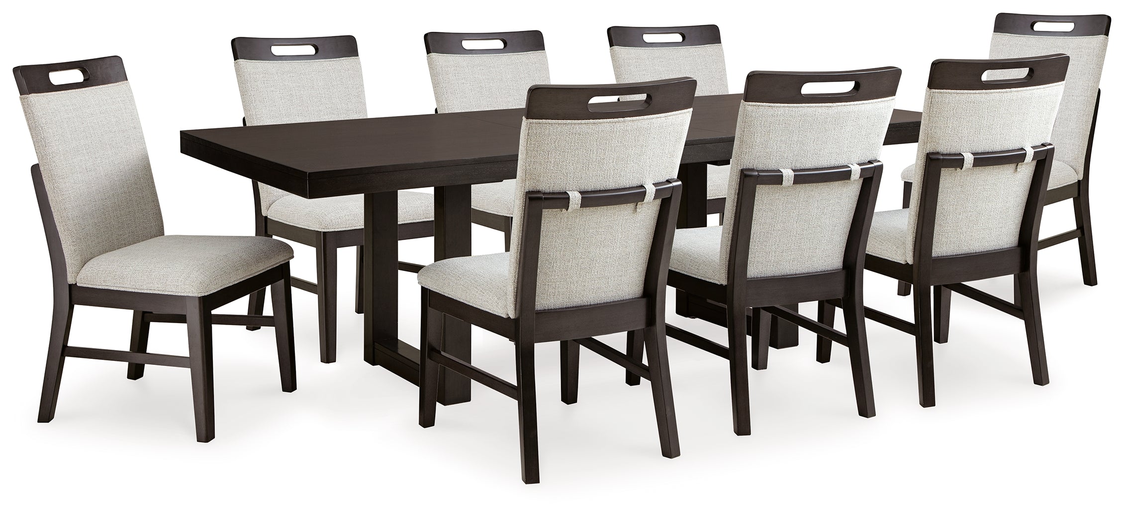 Best Deals Furniture - Ashley Furniture - Neymorton Dining Table and 8 Chairs - Dining Table and 8 Chairs / Dark Grayish Brown - D618D3