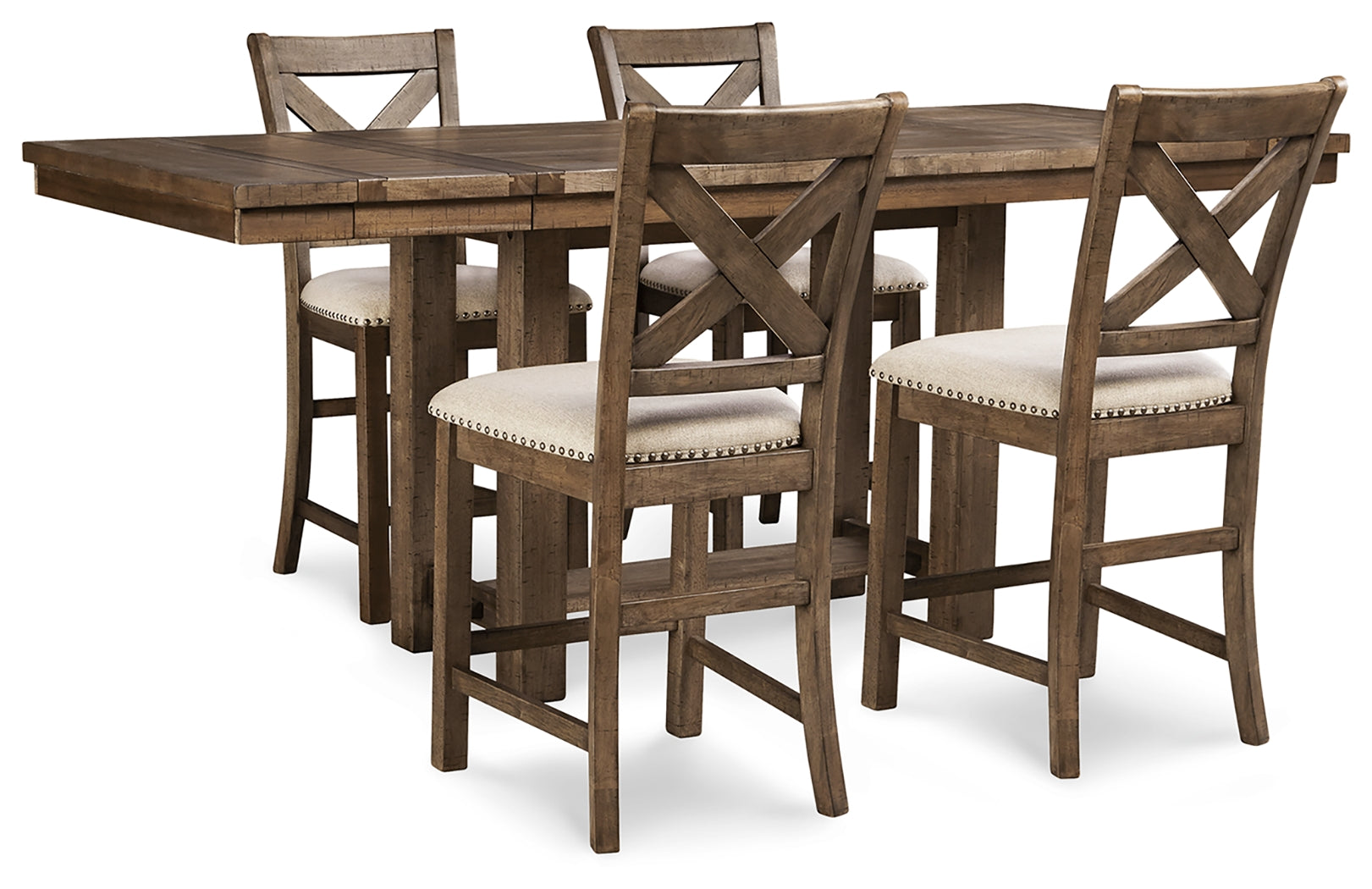 Best Deals Furniture - Ashley Furniture - Moriville Counter Height Dining Table and 4 Barstools - Counter Height Dining Table and 4 Barstools / Grayish Brown - D631D1