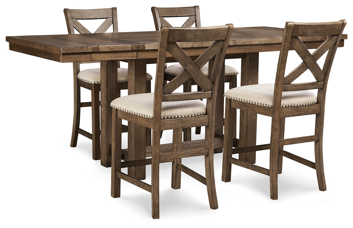 Best Deals Furniture - Ashley Furniture - Moriville Counter Height Dining Table and 4 Barstools - Counter Height Dining Table and 4 Barstools / Grayish Brown - D631D1