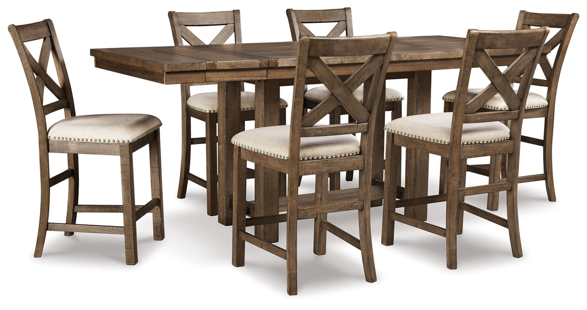 Best Deals Furniture - Ashley Furniture - Moriville Counter Height Dining Table and 6 Barstools - Counter Height Dining Table and 6 Barstools / Beige - D631D10