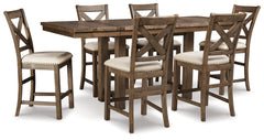 Best Deals Furniture - Ashley Furniture - Moriville Counter Height Dining Table and 6 Barstools - Counter Height Dining Table and 6 Barstools / Beige - D631D10