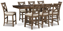 Best Deals Furniture - Ashley Furniture - Moriville Counter Height Extension Table and 8 Barstools - Counter Height Extension Table and 8 Barstools / Grayish Brown - D631D12