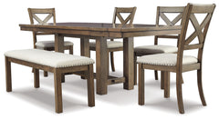 Best Deals Furniture - Ashley Furniture - Moriville Dining Table and 4 Chairs and Bench - Dining Table and 4 Chairs and Bench / Beige - D631D6