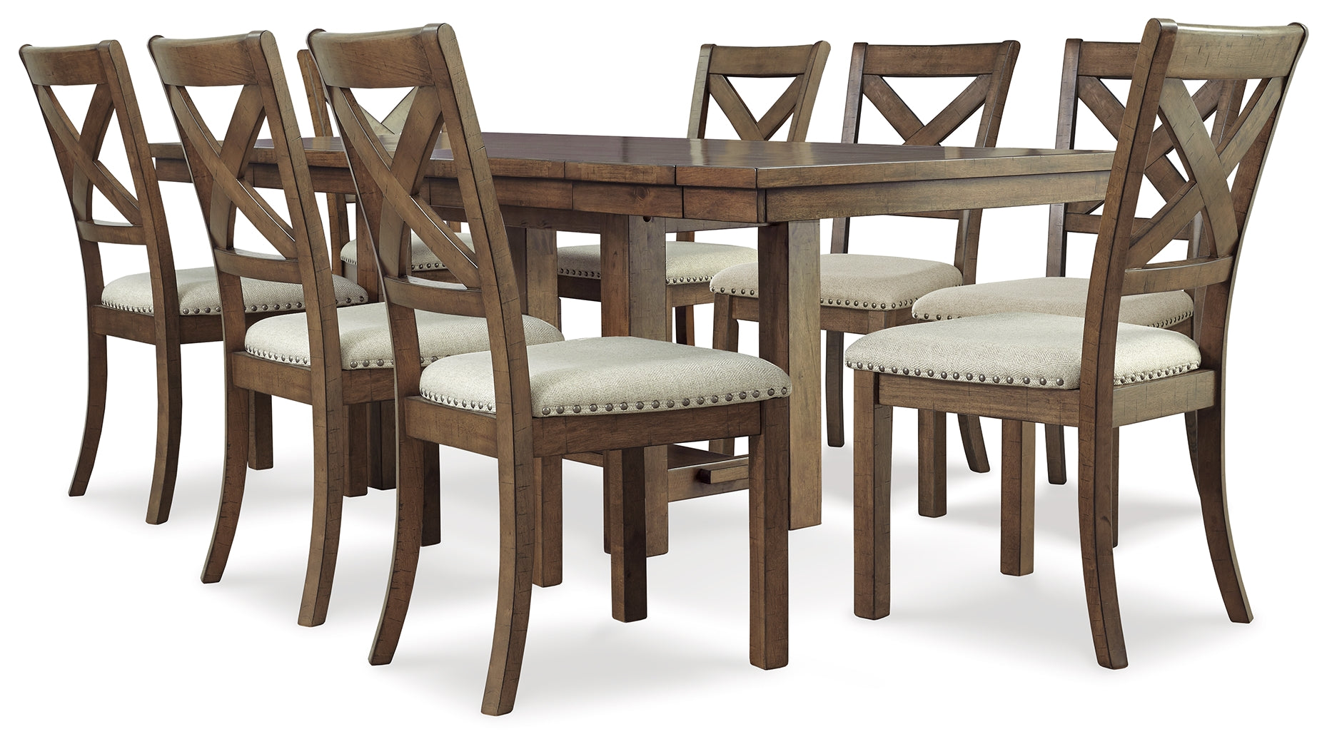 Best Deals Furniture - Ashley Furniture - Moriville Dining Table and 8 Chairs - Dining Table and 8 Chairs / Grayish Brown - D631D13