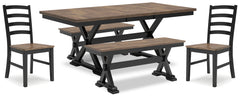 Best Deals Furniture - Ashley Furniture - Wildenauer Dining Table, 2 Chairs and 2 Benches - Dining Table, 2 Chairs and 2 Benches / Brown/Black - D634D7