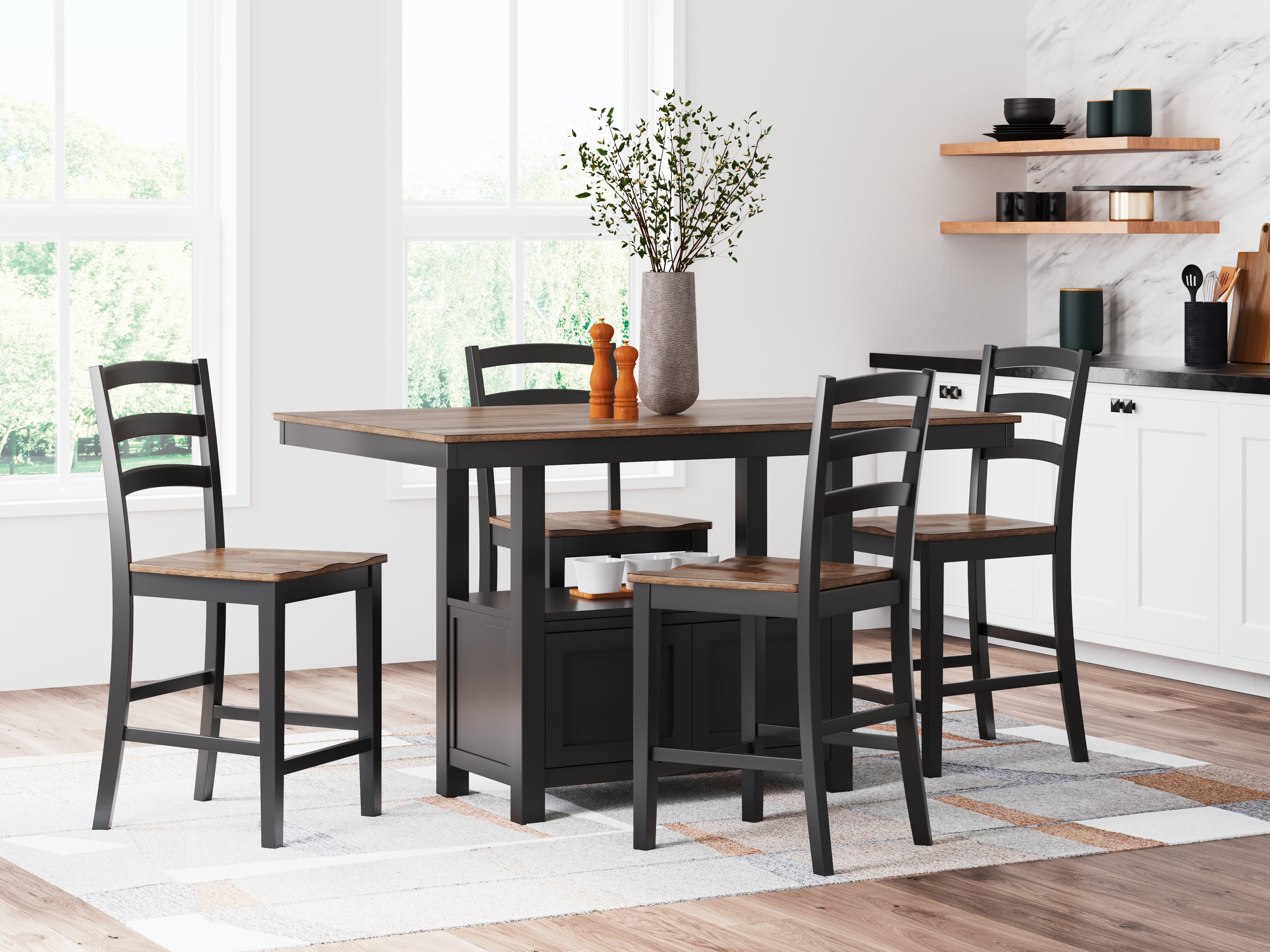 Best Deals Furniture - Ashley Furniture - Wildenauer Counter Height Dining Table and 4 Barstools - Counter Height Dining Table and 4 Barstools / Brown/Black - D634D3