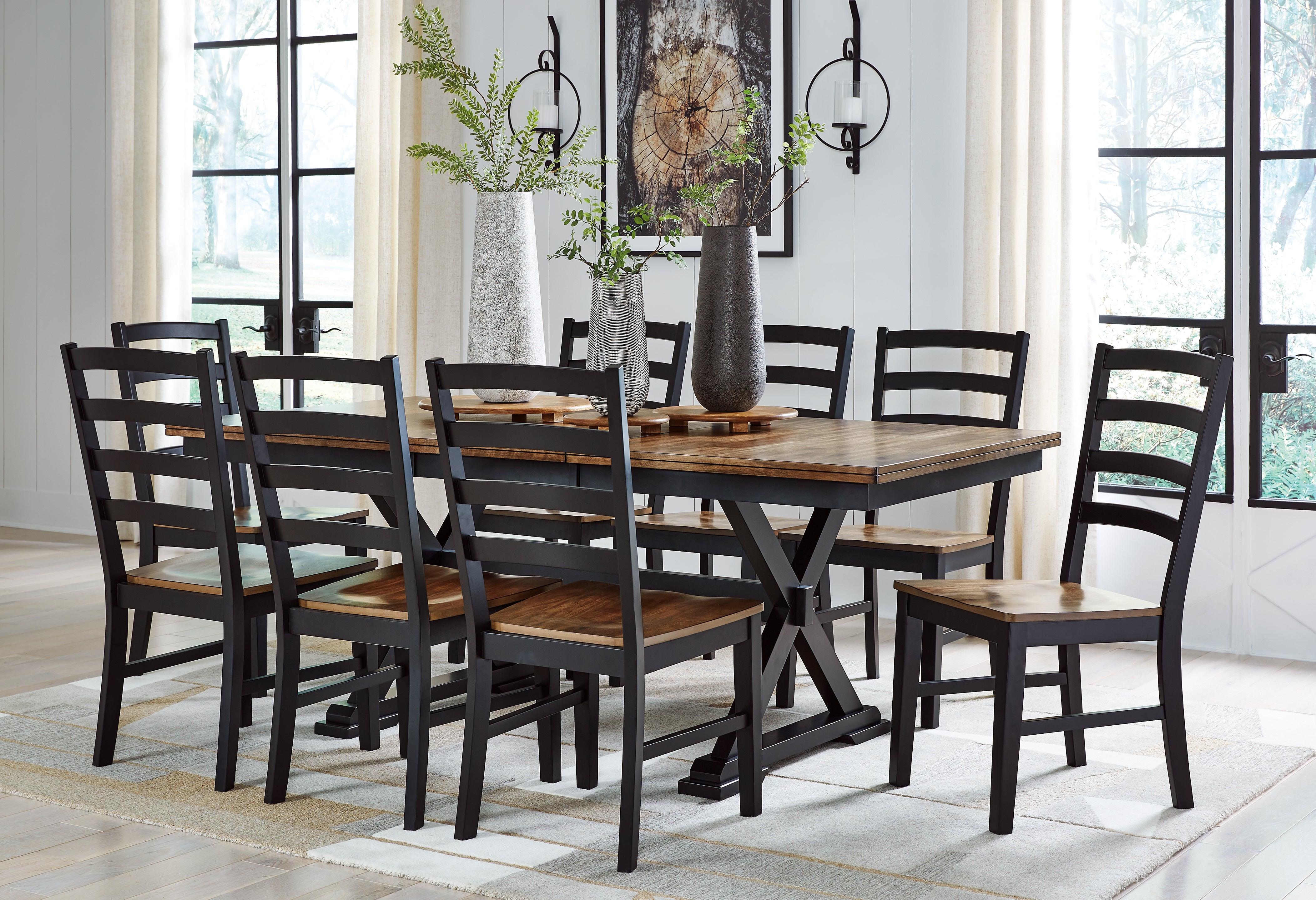 Best Deals Furniture - Ashley Furniture - Wildenauer Dining Table and 8 Chairs - Dining Table and 8 Chairs / Brown/Black - D634D5