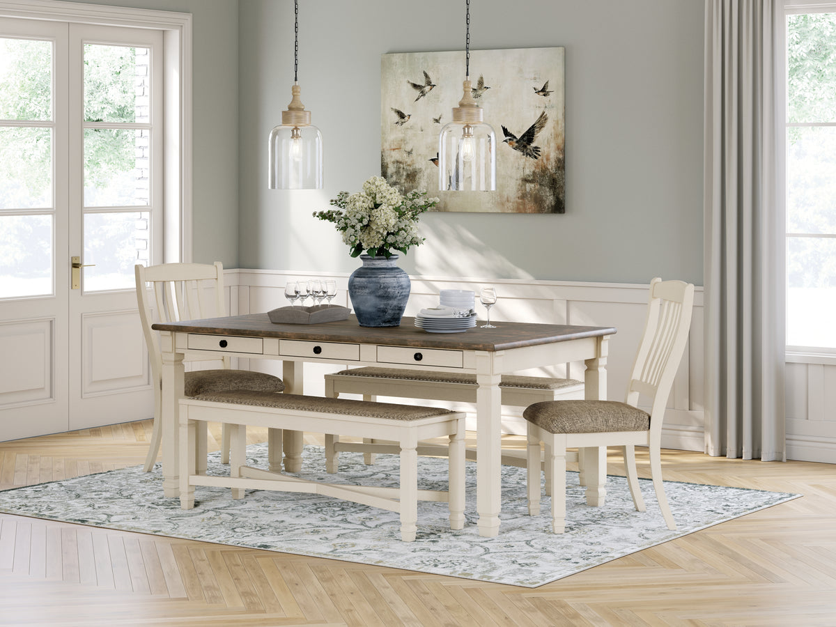 Best Deals Furniture - Ashley Furniture - Bolanburg Dining Table with 2 Chairs and 2 Benches - Dining Table with 2 Chairs and 2 Benches / Antique White - D647D7