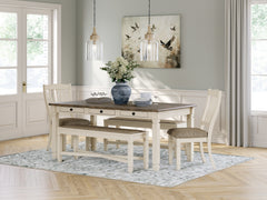 Best Deals Furniture - Ashley Furniture - Bolanburg Dining Table with 2 Chairs and 2 Benches - Dining Table with 2 Chairs and 2 Benches / Antique White - D647D7