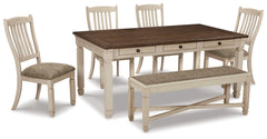 Best Deals Furniture - Ashley Furniture - Bolanburg Dining Table with 4 Chairs and Bench - Dining Table with 4 Chairs and Bench / Antique White - D647D2