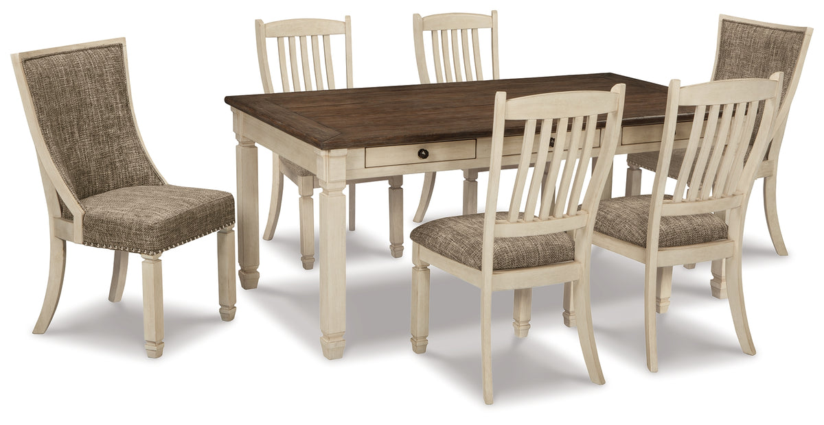 Best Deals Furniture - Ashley Furniture - Bolanburg Dining Table with 6 Chairs - Dining Table with 6 Chairs / Antique White - D647D3