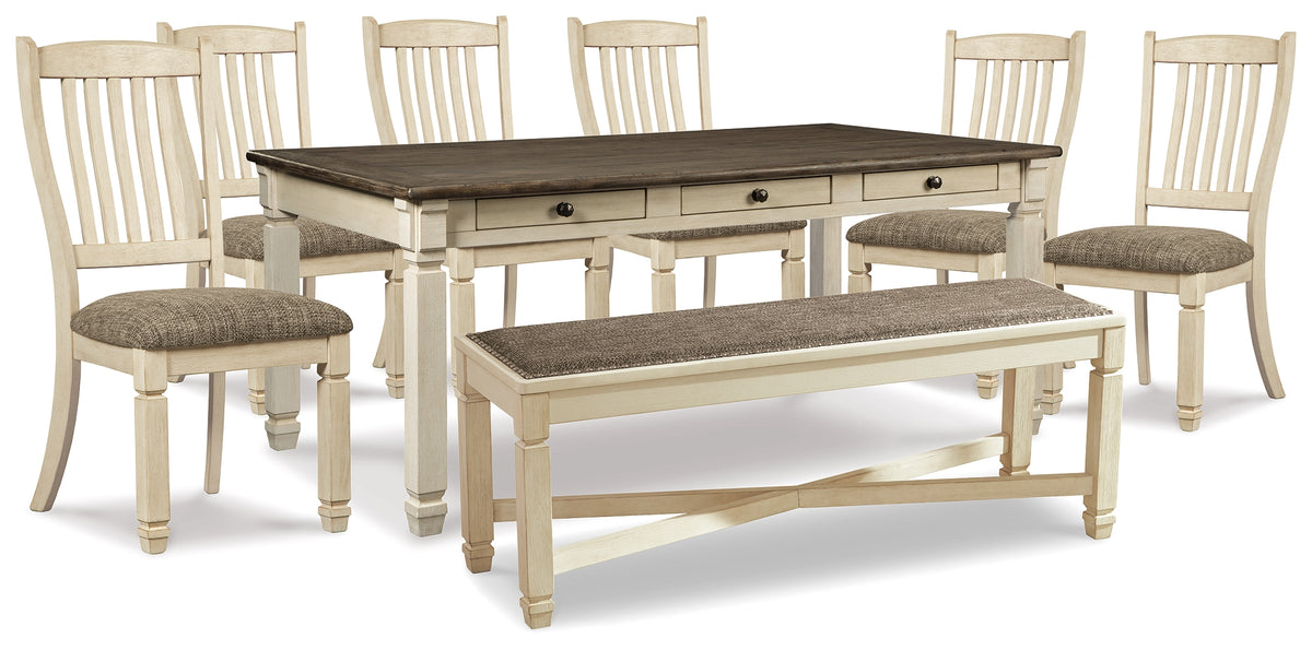 Best Deals Furniture - Ashley Furniture - Bolanburg Dining Table, 6 Chairs, and Bench - Dining Table, 6 Chairs, and Bench - D647D26