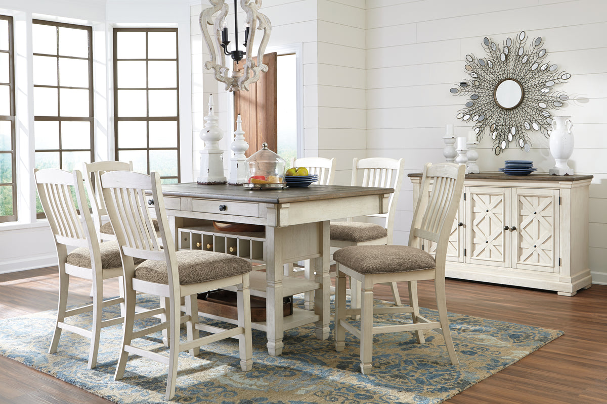 Best Deals Furniture - Ashley Furniture - Bolanburg Counter Height Dining Table and 6 Barstools with Server - Counter Height Dining Table and 6 Barstools with Server / Two-tone - D647D23