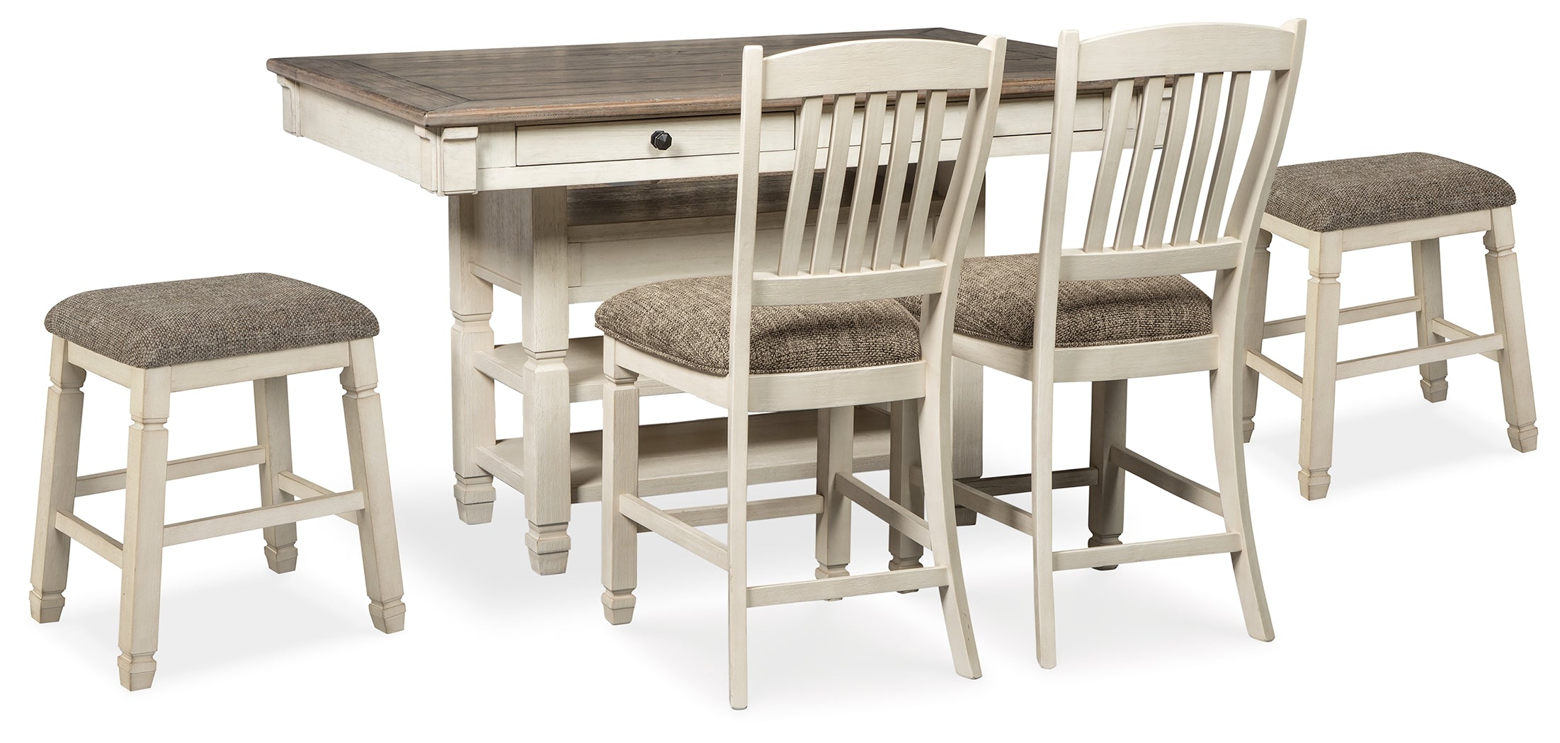 Best Deals Furniture - Ashley Furniture - Bolanburg Counter Height Dining Table and 4 Barstools - Counter Height Dining Table and 4 Barstools / Antique White - D647D37