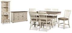 Best Deals Furniture - Ashley Furniture - Bolanburg Counter Height Table with 6 Barstools, Server and Display Cabinet - Counter Height Table with 6 Barstools, Server and Display Cabinet / Two-tone - D647D25