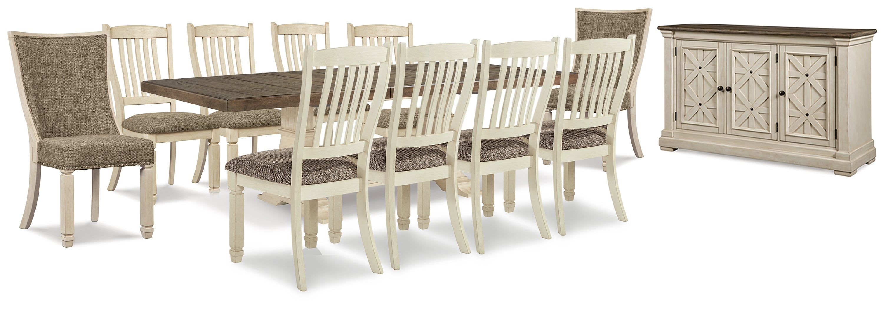 Best Deals Furniture - Ashley Furniture - Bolanburg Dining Extension Table,10 Chairs and Server - Dining Extension Table,10 Chairs and Server / Antique White - D647D35