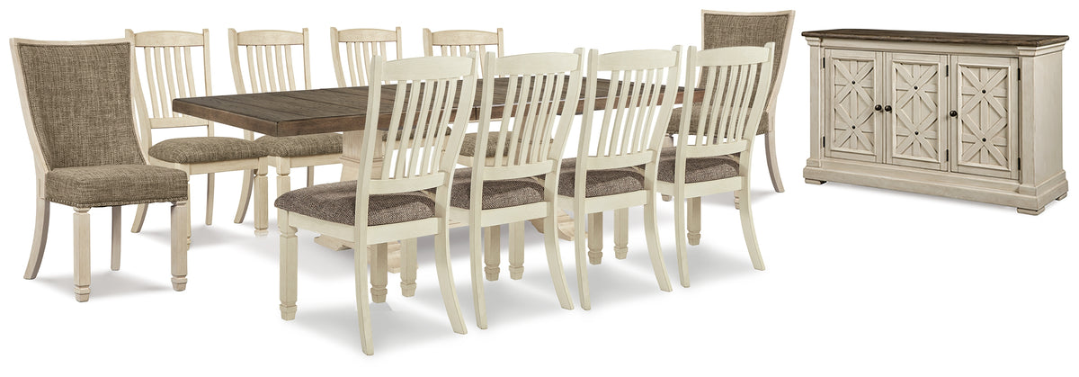 Best Deals Furniture - Ashley Furniture - Bolanburg Dining Extension Table,10 Chairs and Server - Dining Extension Table,10 Chairs and Server / Antique White - D647D35