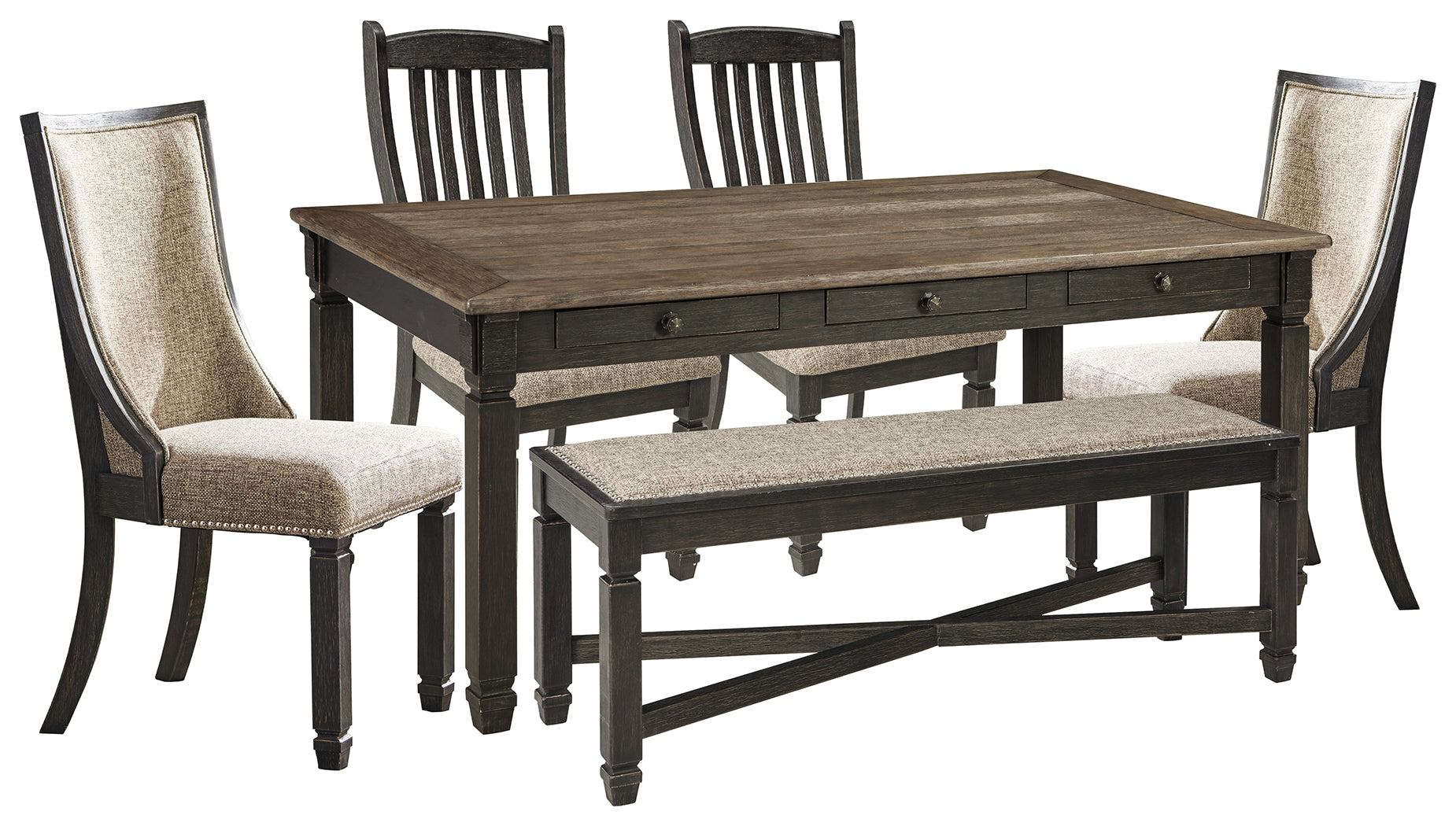 Best Deals Furniture - Ashley Furniture - Tyler Creek Dining Table with 4 Chairs and Bench - Dining Table with 4 Chairs and Bench / Black/Gray - D736D6