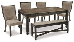 Best Deals Furniture - Ashley Furniture - Tyler Creek Dining Table and 4 Chairs with Bench - Dining Table and 4 Chairs with Bench / Black/Grayish Brown - D736D11