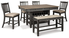 Best Deals Furniture - Ashley Furniture - Tyler Creek Counter Height Dining Table and 4 Barstools and Bench - Counter Height Dining Table and 4 Barstools and Bench / Black/Gray - D736D8