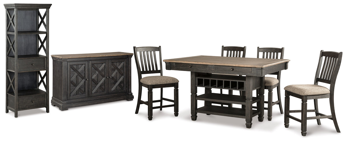 Best Deals Furniture - Ashley Furniture - Tyler Creek Counter Height Table with 4 Barstools, Server and Display Cabinet - Counter Height Table with 4 Barstools, Server and Display Cabinet / Black/Grayish Brown - D736D13