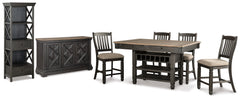 Best Deals Furniture - Ashley Furniture - Tyler Creek Counter Height Table with 4 Barstools, Server and Display Cabinet - Counter Height Table with 4 Barstools, Server and Display Cabinet / Black/Grayish Brown - D736D13