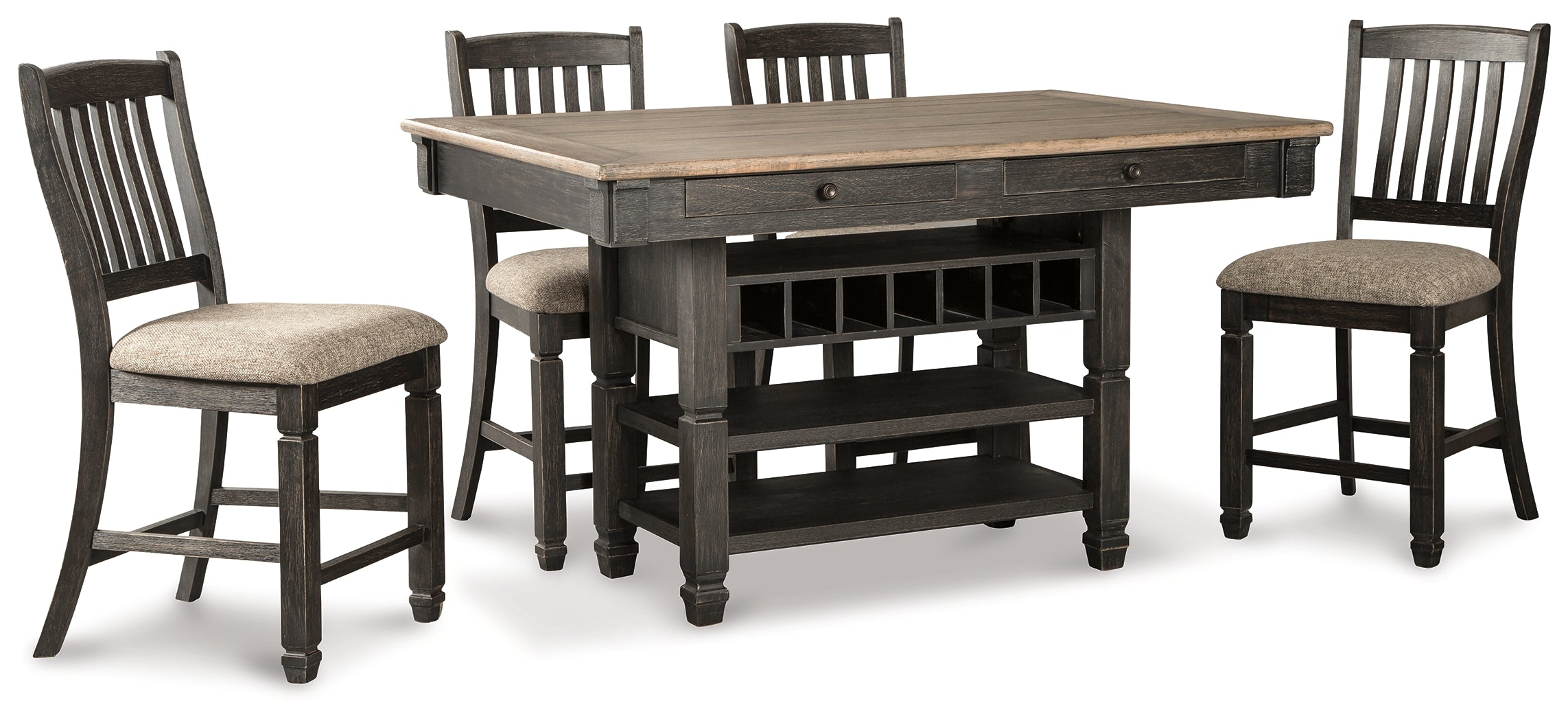 Best Deals Furniture - Ashley Furniture - Tyler Creek Counter Height Dining Table with 4 Barstools - Counter Height Dining Table with 4 Barstools / Black/Gray - D736D3