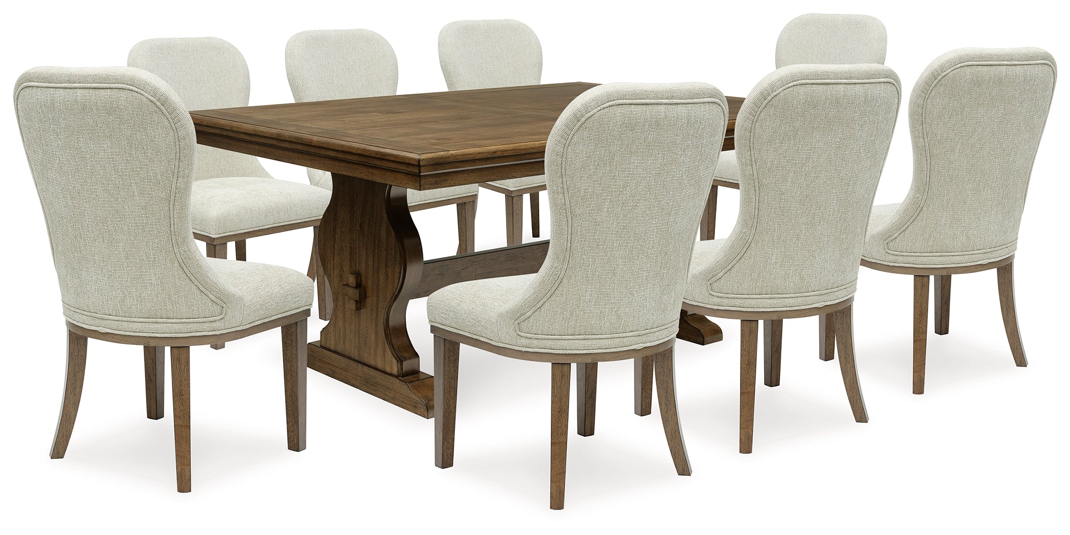 Best Deals Furniture - Ashley Furniture - Sturlayne Dining Table and 8 Chairs - Dining Table and 8 Chairs / Brown - D787D6