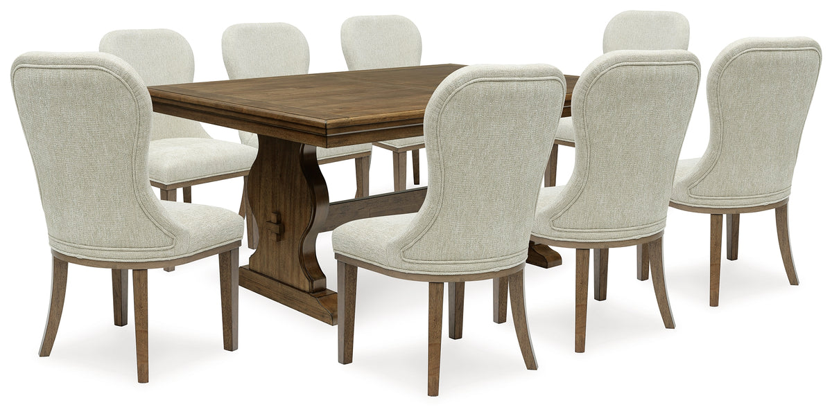 Best Deals Furniture - Ashley Furniture - Sturlayne Dining Table and 8 Chairs - Dining Table and 8 Chairs / Brown - D787D6