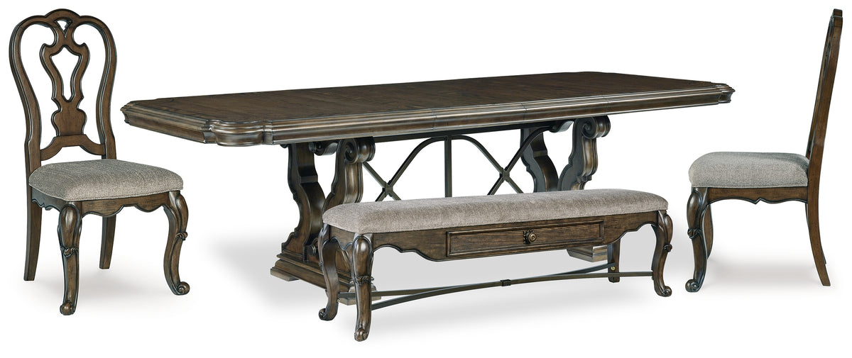 Best Deals Furniture - Ashley Furniture - Maylee Dining Table, 2 Chairs and Bench - Dining Table, 2 Chairs and Bench / Dark Brown - D947D12