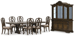 Best Deals Furniture - Ashley Furniture - Maylee Dining Table with 6 Chairs and Buffet and Hutch - Dining Table with 6 Chairs and Buffet and Hutch / Dark Brown - D947D13