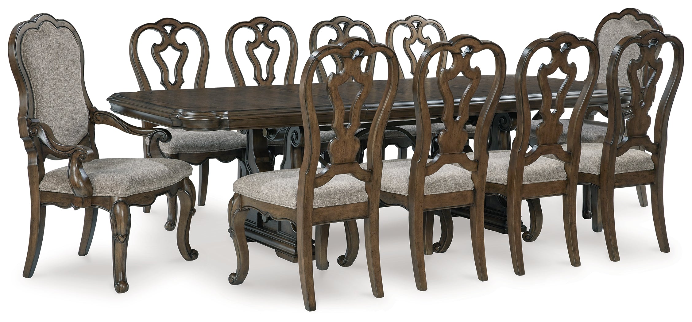 Best Deals Furniture - Ashley Furniture - Maylee Dining Table and 10 Chairs - Dining Table and 10 Chairs / Dark Brown - D947D14