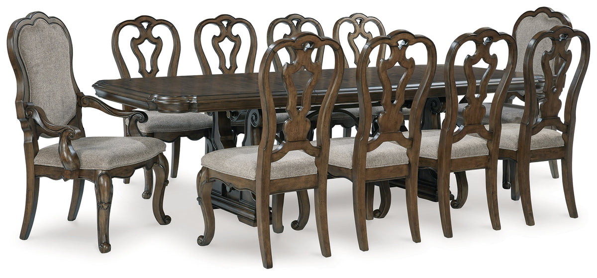 Best Deals Furniture - Ashley Furniture - Maylee Dining Table and 10 Chairs - Dining Table and 10 Chairs / Dark Brown - D947D14