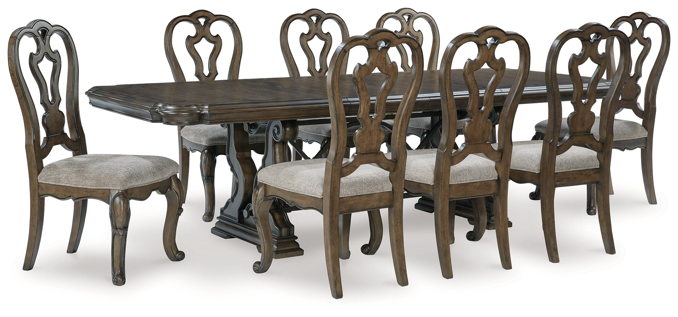Best Deals Furniture - Ashley Furniture - Maylee Dining Table and 8 Chairs - Dining Table and 8 Chairs / Dark Brown - D947D9