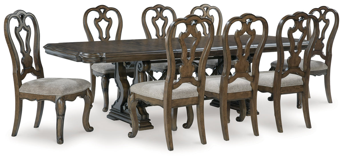 Best Deals Furniture - Ashley Furniture - Maylee Dining Table and 8 Chairs - Dining Table and 8 Chairs / Dark Brown - D947D9