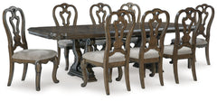 Best Deals Furniture - Ashley Furniture - Maylee Dining Table and 8 Chairs - Dining Table and 8 Chairs / Dark Brown - D947D9
