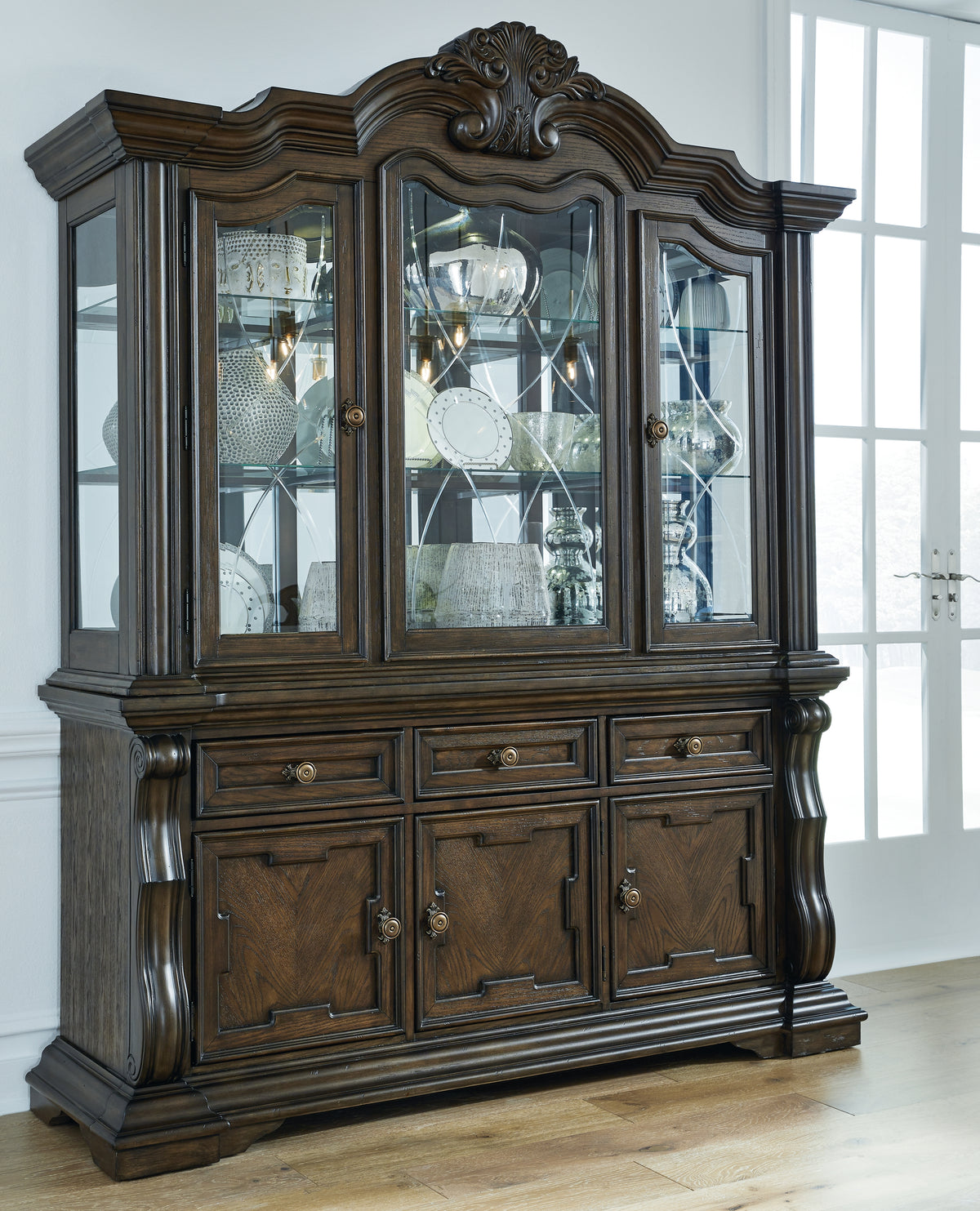 Best Deals Furniture - Ashley Furniture - Maylee Dining Buffet and Hutch - Dining Buffet and Hutch / Dark Brown - D947D1