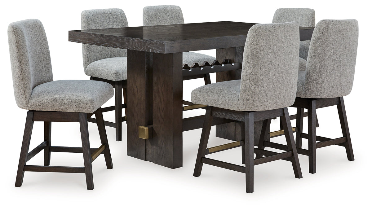 Best Deals Furniture - Ashley Furniture - Burkhaus Counter Height Dining Table and 6 Barstools - Counter Height Dining Table and 6 Barstools / Dark Brown - D984D6