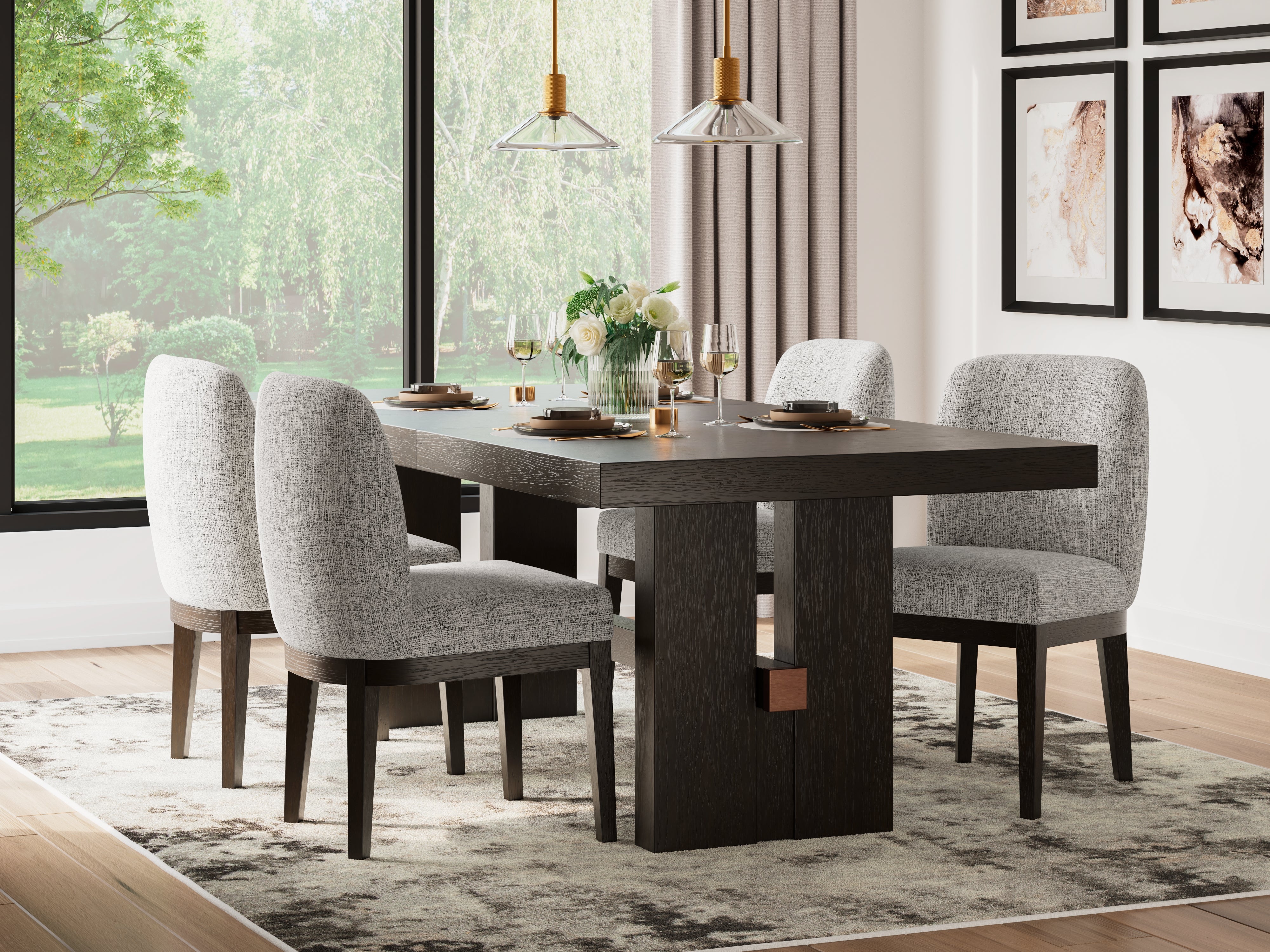 Best Deals Furniture - Ashley Furniture - Burkhaus Dining Table and 4 Chairs - Dining Table and 4 Chairs / Dark Brown - D984D1