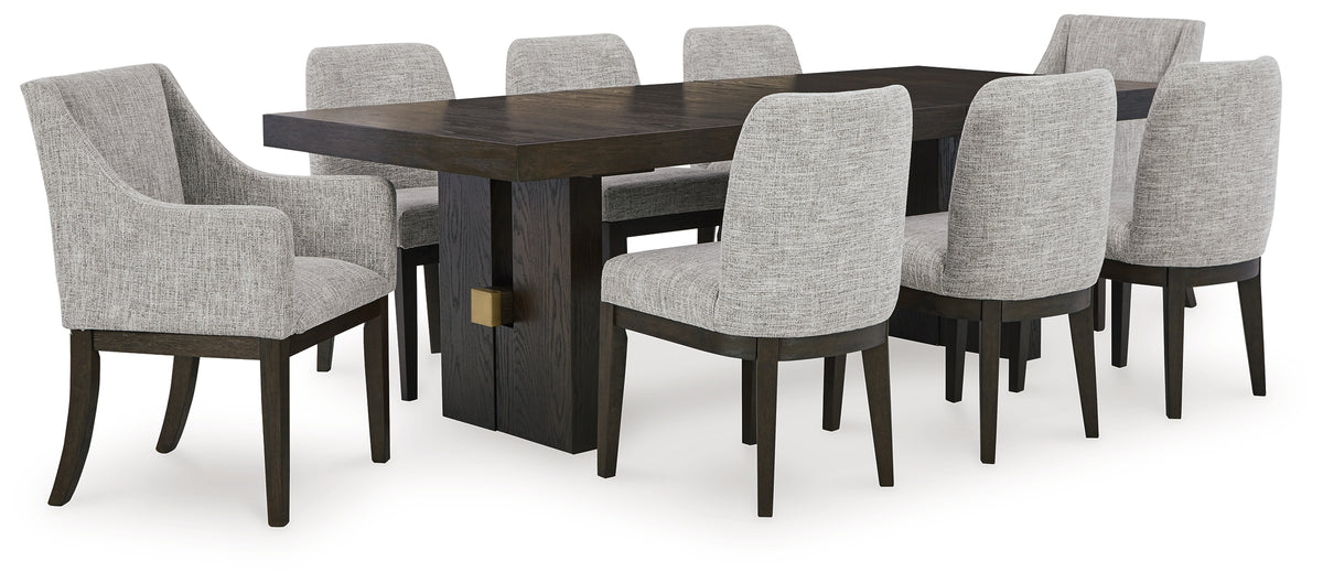 Best Deals Furniture - Ashley Furniture - Burkhaus Dining Table and 8 Chairs - Dining Table and 8 Chairs / Dark Brown - D984D7